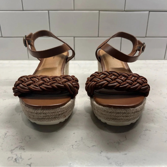 Brown Braided Memory Foam Wedge Espadrille Heel Ankle Strap Sandals Size 8.5 - Picture 3 of 13